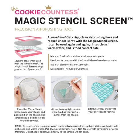 The Cookie Countess Magic Stencil Screen with 8-1-2 inches diameter for most stencils.