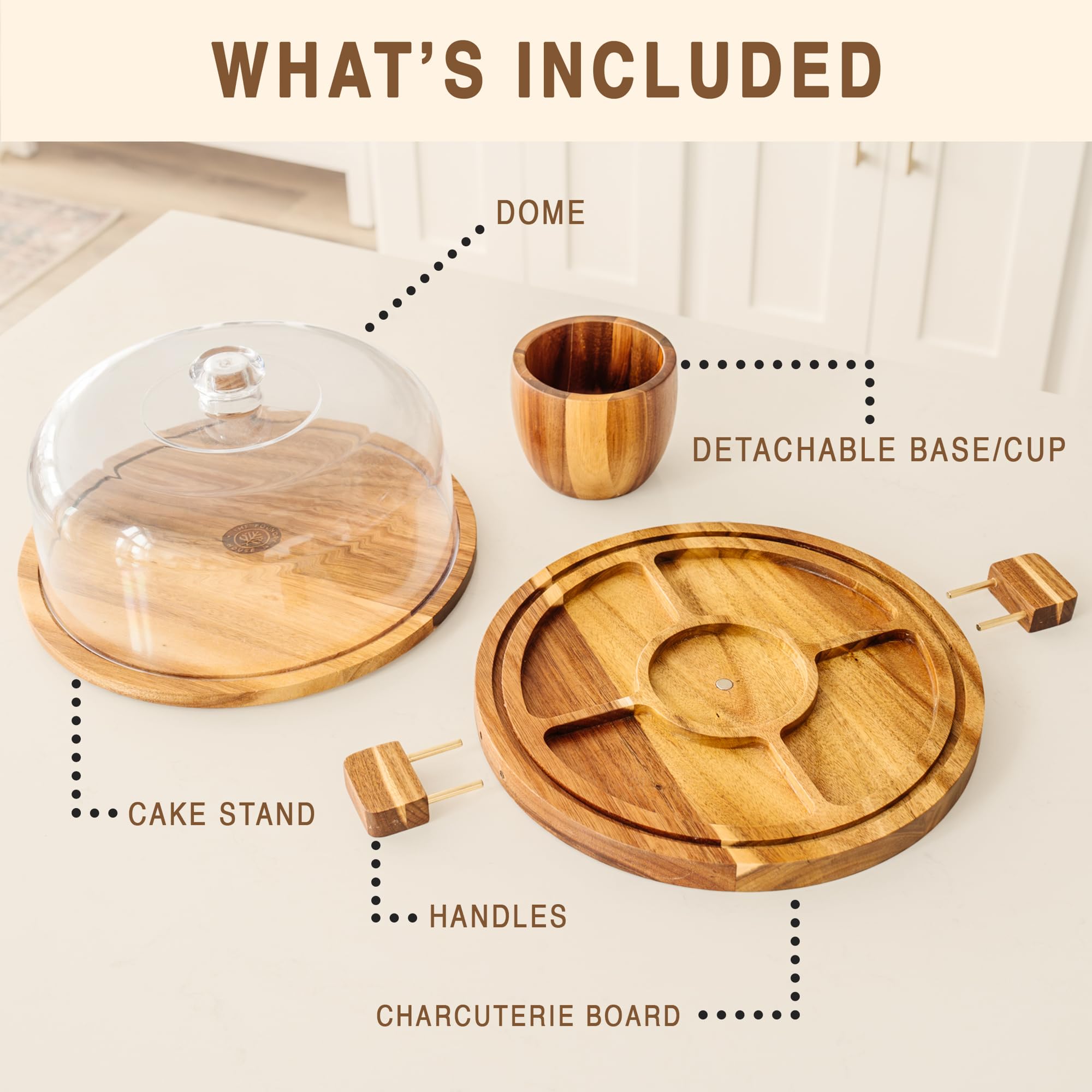 The Foundry House crystal-clear acrylic lid protects food while showcasing it.