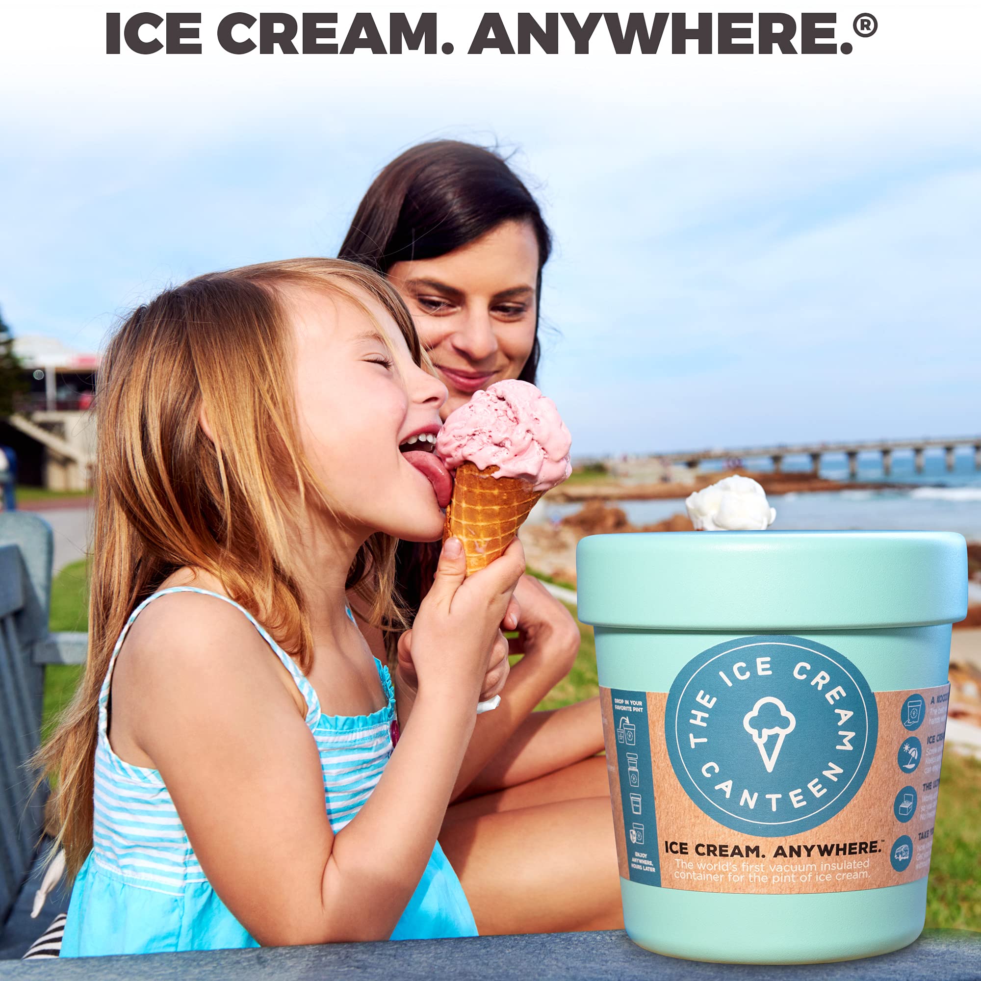 The Ice Cream Canteen insulated double wall keeps frozen pint during road trips.