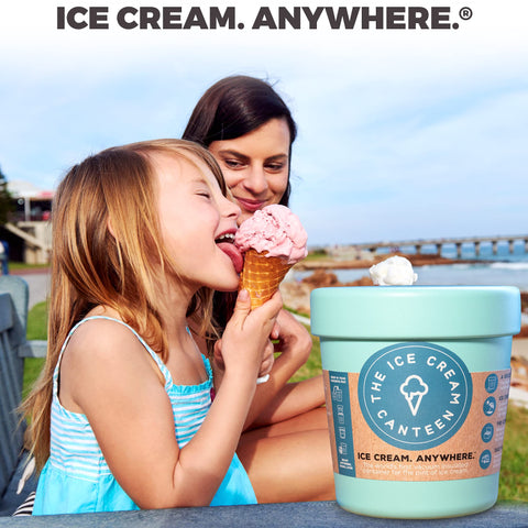 The Ice Cream Canteen insulated double wall keeps frozen pint during road trips.