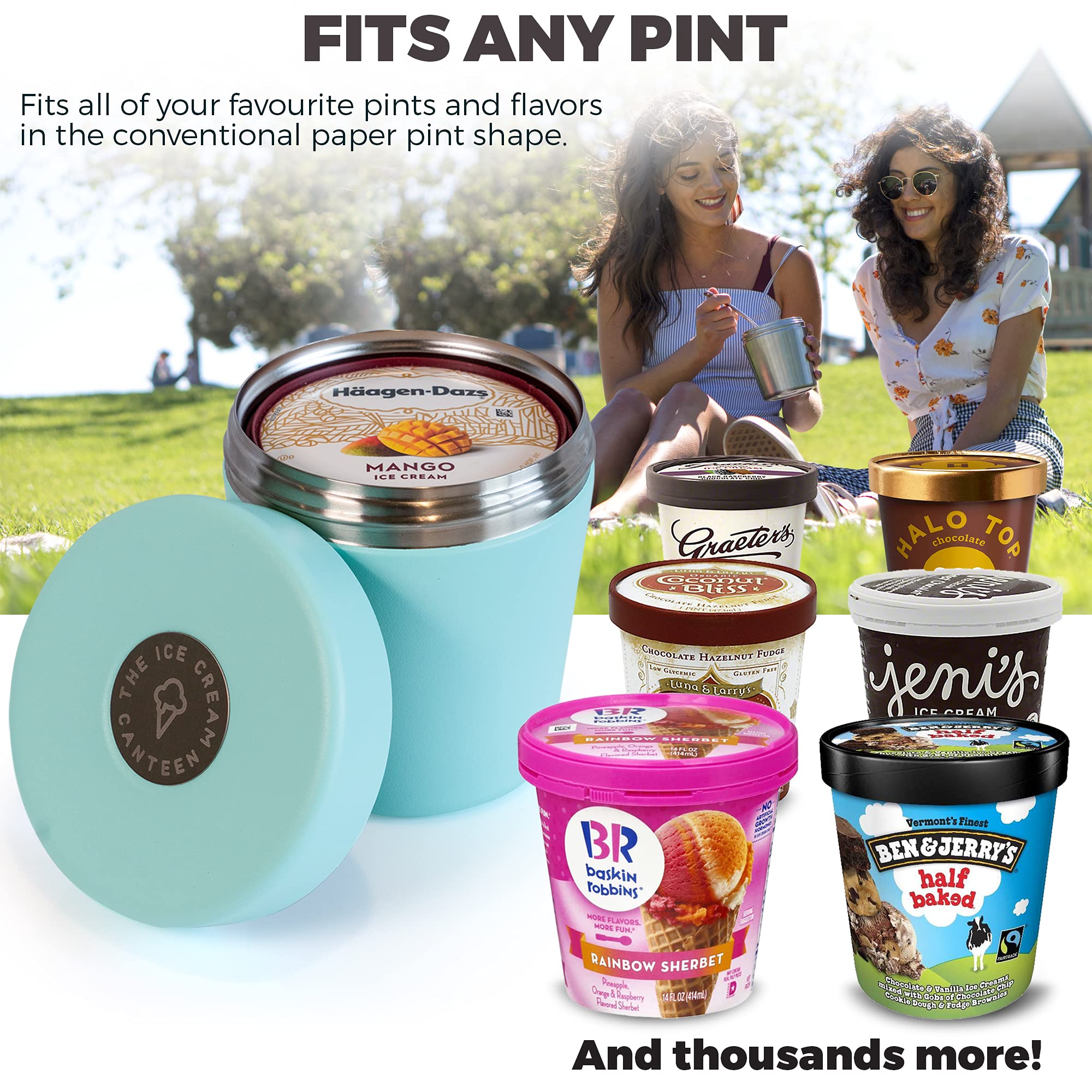 The Ice Cream Canteen mint green cap closeup highlights leak proof design for on-the-go.