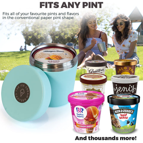 The Ice Cream Canteen mint green cap closeup highlights leak proof design for on-the-go.