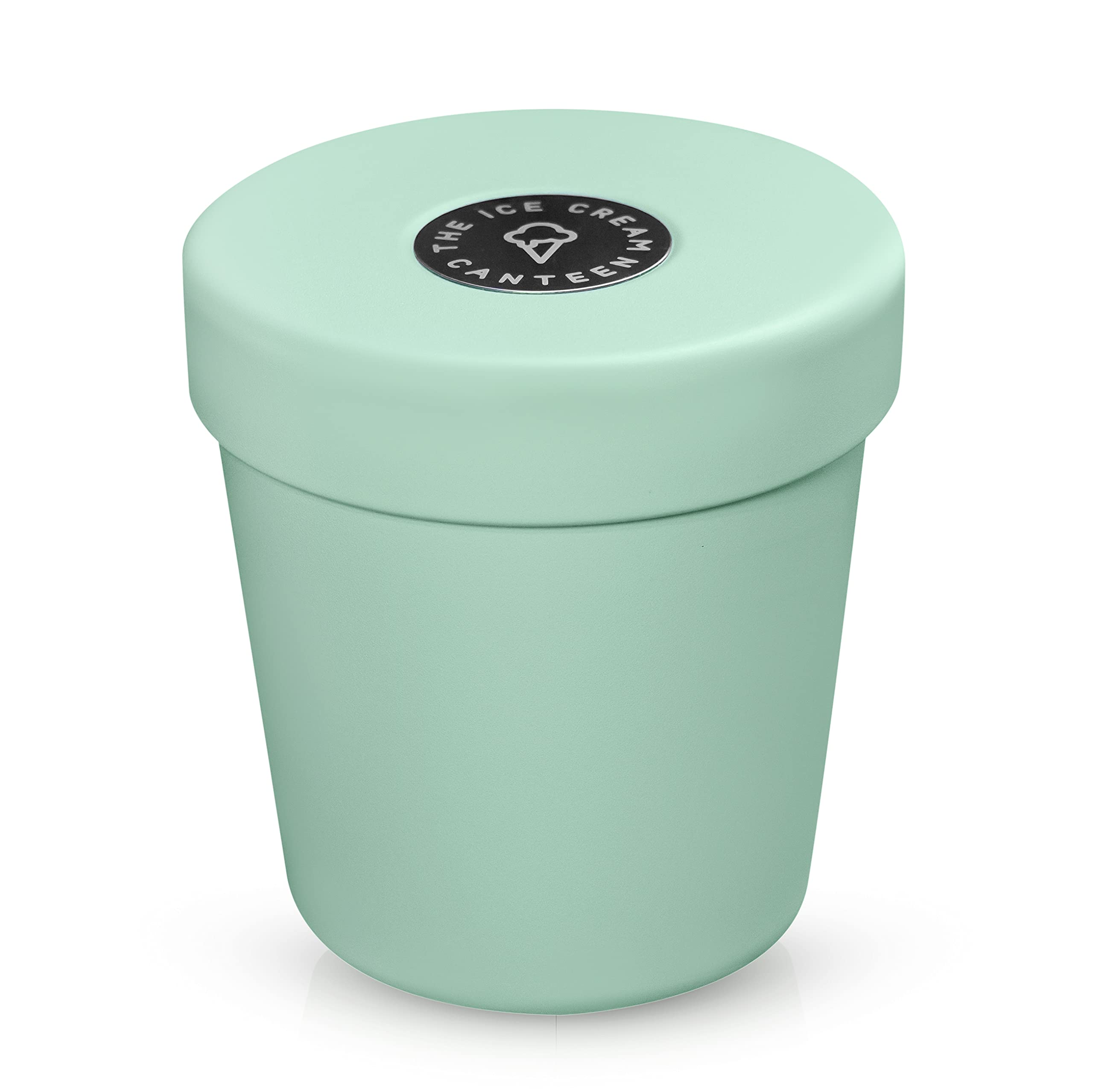 The Ice Cream Canteen mint green front view keeps ice cream portable and fresh.