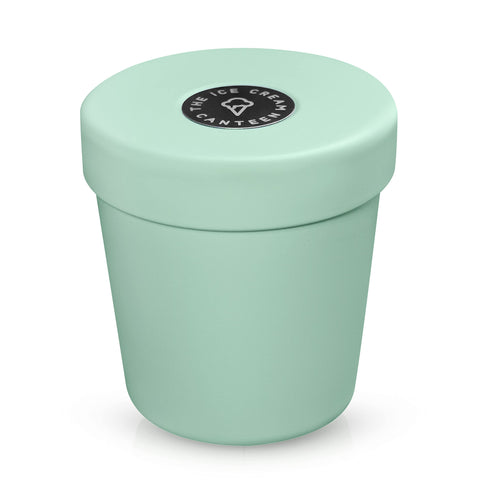The Ice Cream Canteen mint green front view keeps ice cream portable and fresh.