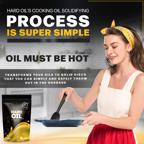 Solidified HARD OIL block simplifies trash disposal after frying.
