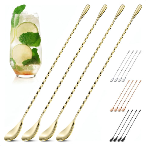 The Little Green Change bar spoon set with gold spiral handle for precise stirring in cocktails