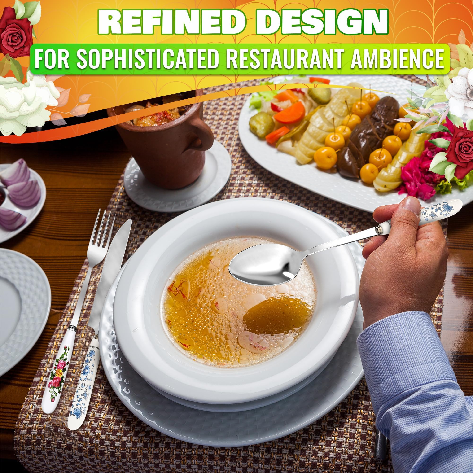 The Little Green Change elegant floral silverware elevates any table.