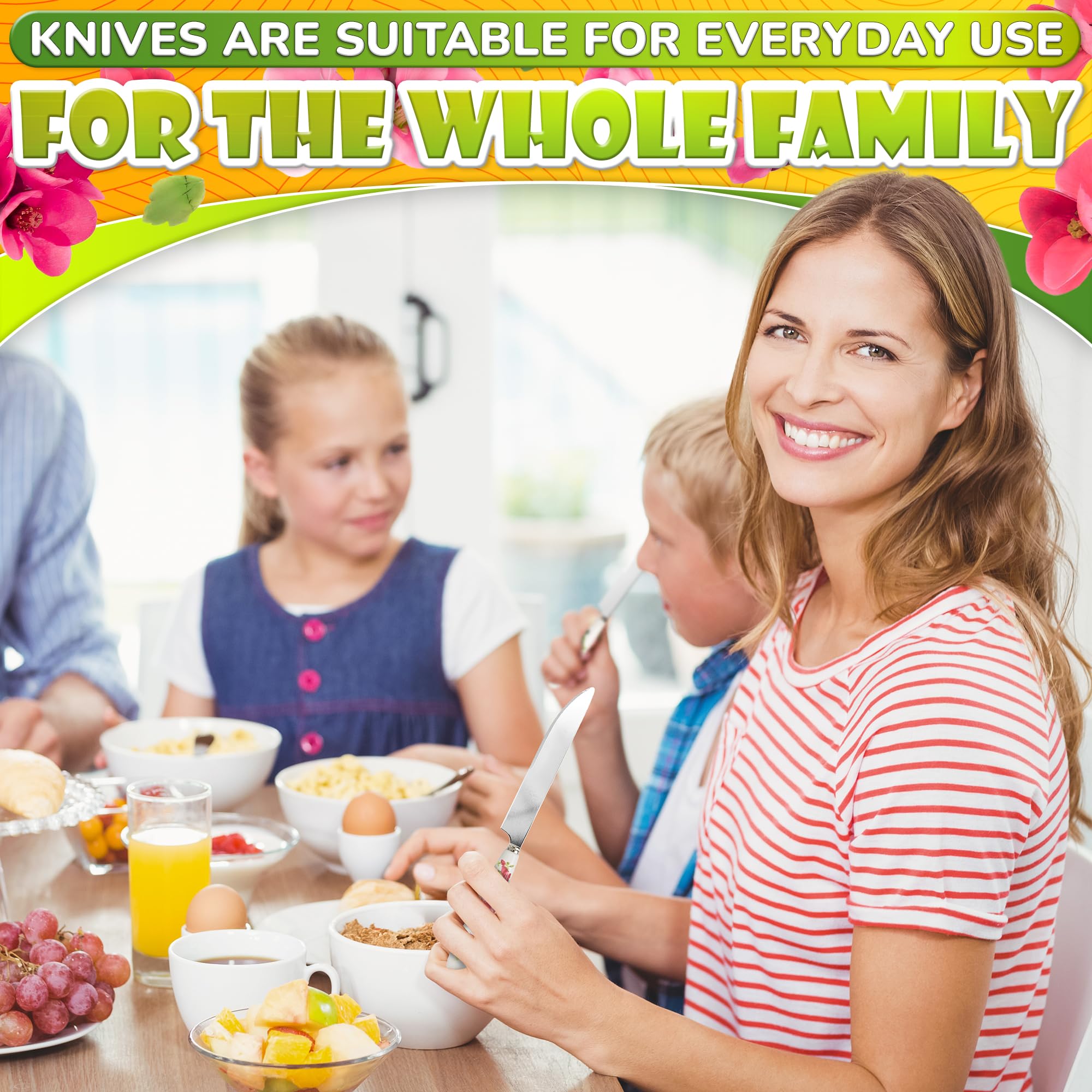 Ergonomic floral butter knife with easy-to-grip handle during meals.