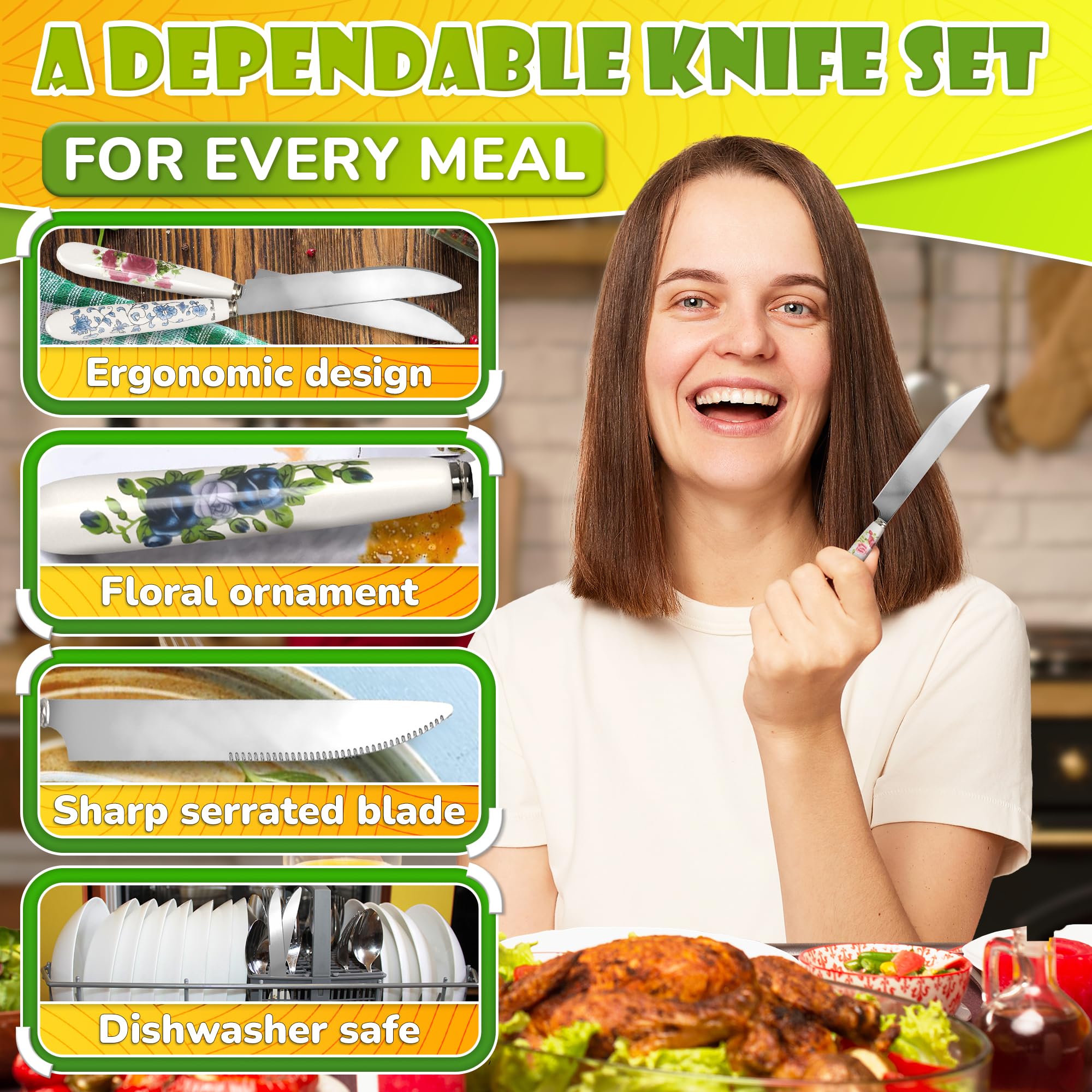 Polished floral butter knives arranged on a stylish table setting.