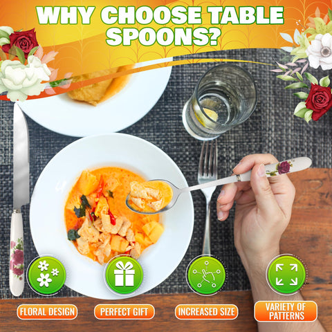 The Little Green Change mirror-polished floral spoons add elegance.