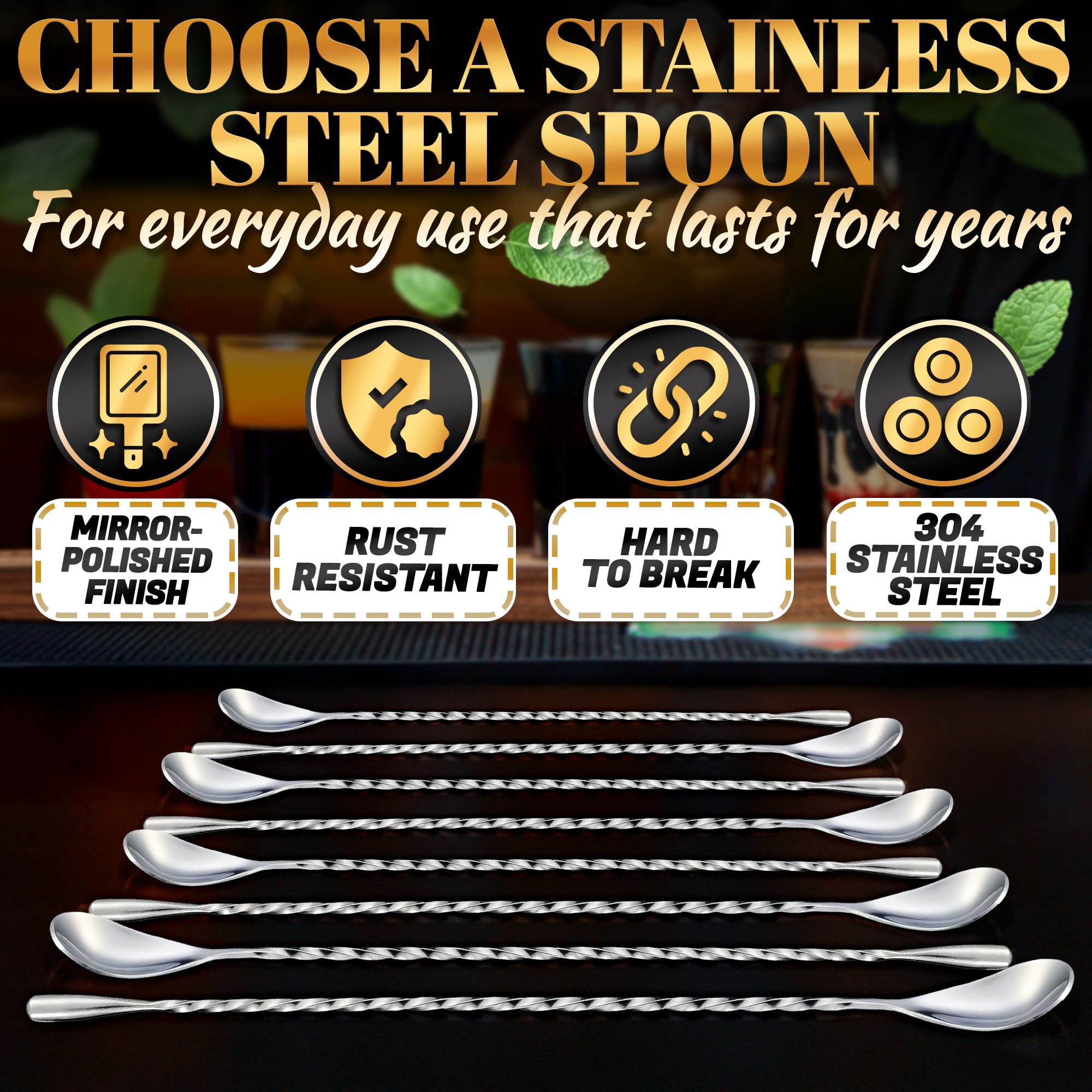 The Little Green Change bar spoon with polished surface elevates presentation.