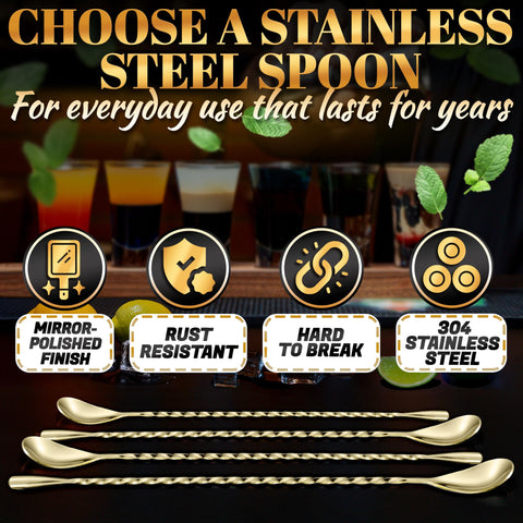 The Little Green Change twisted spiral handle bar spoon adds elegance to any home bar