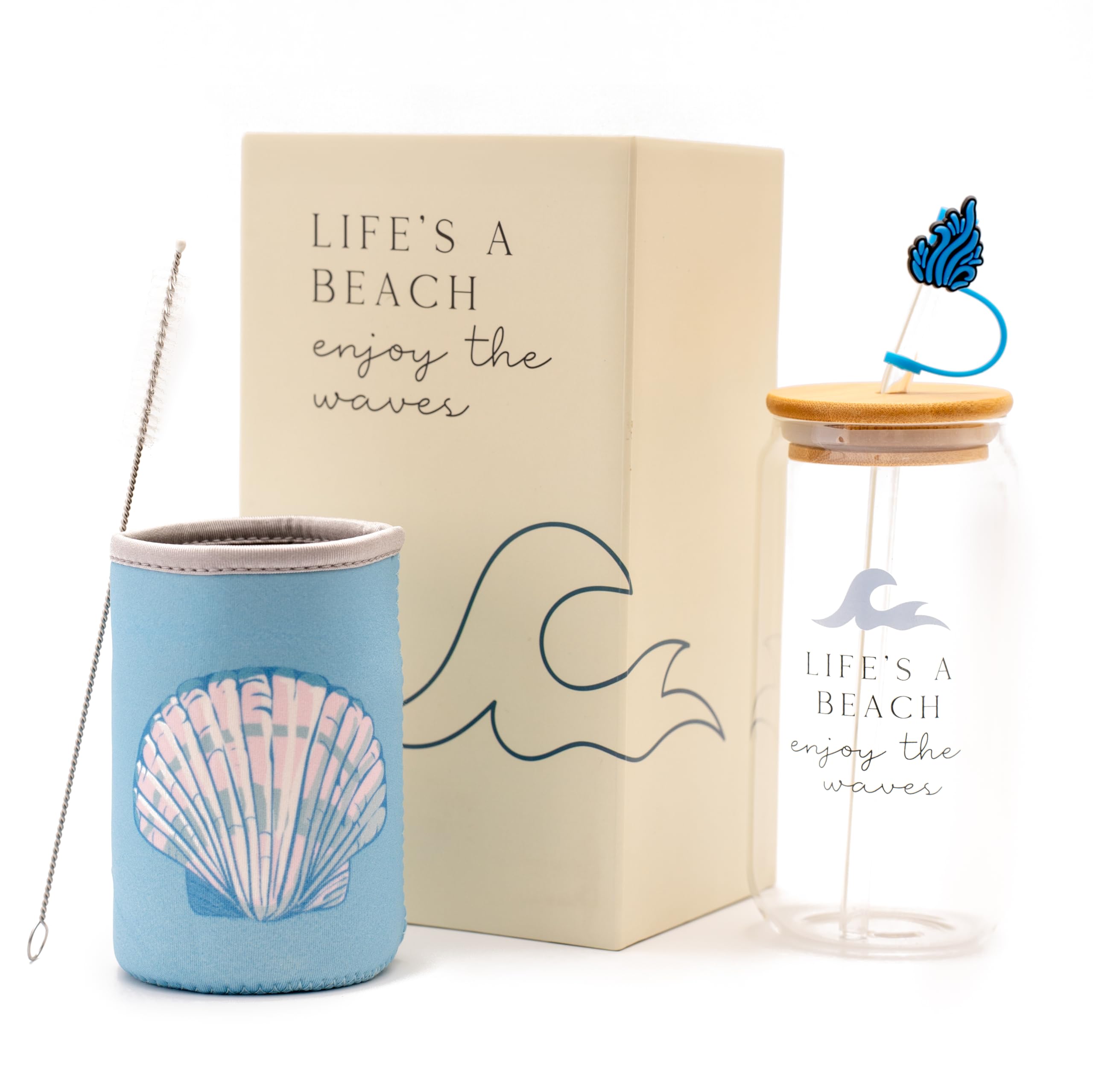 The Love Crate Co. ocean gifts glass tumbler with lid and straw for stylish iced beverages on the go