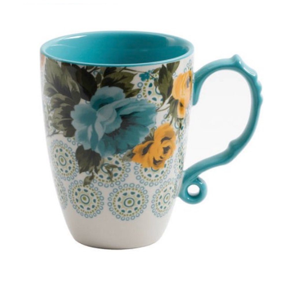 The Pioneer Woman Rose Shadow mug pour view for generous coffee.