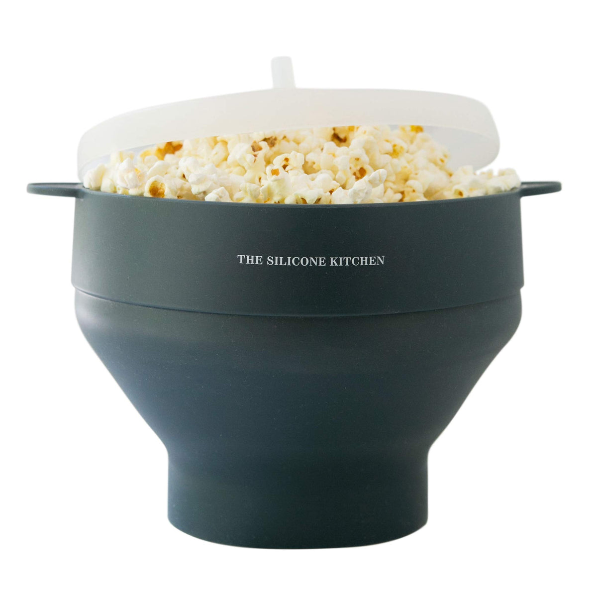 The Silicone Kitchen popcorn maker popper, compact design for easy storage.