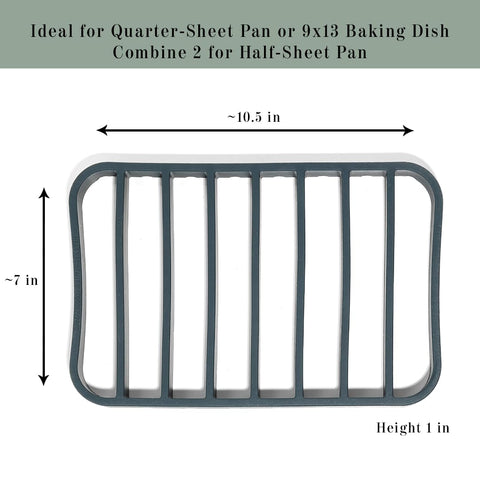 Gift-worthy navy roasting rack set arrives in a cotton mesh bag for gifting.