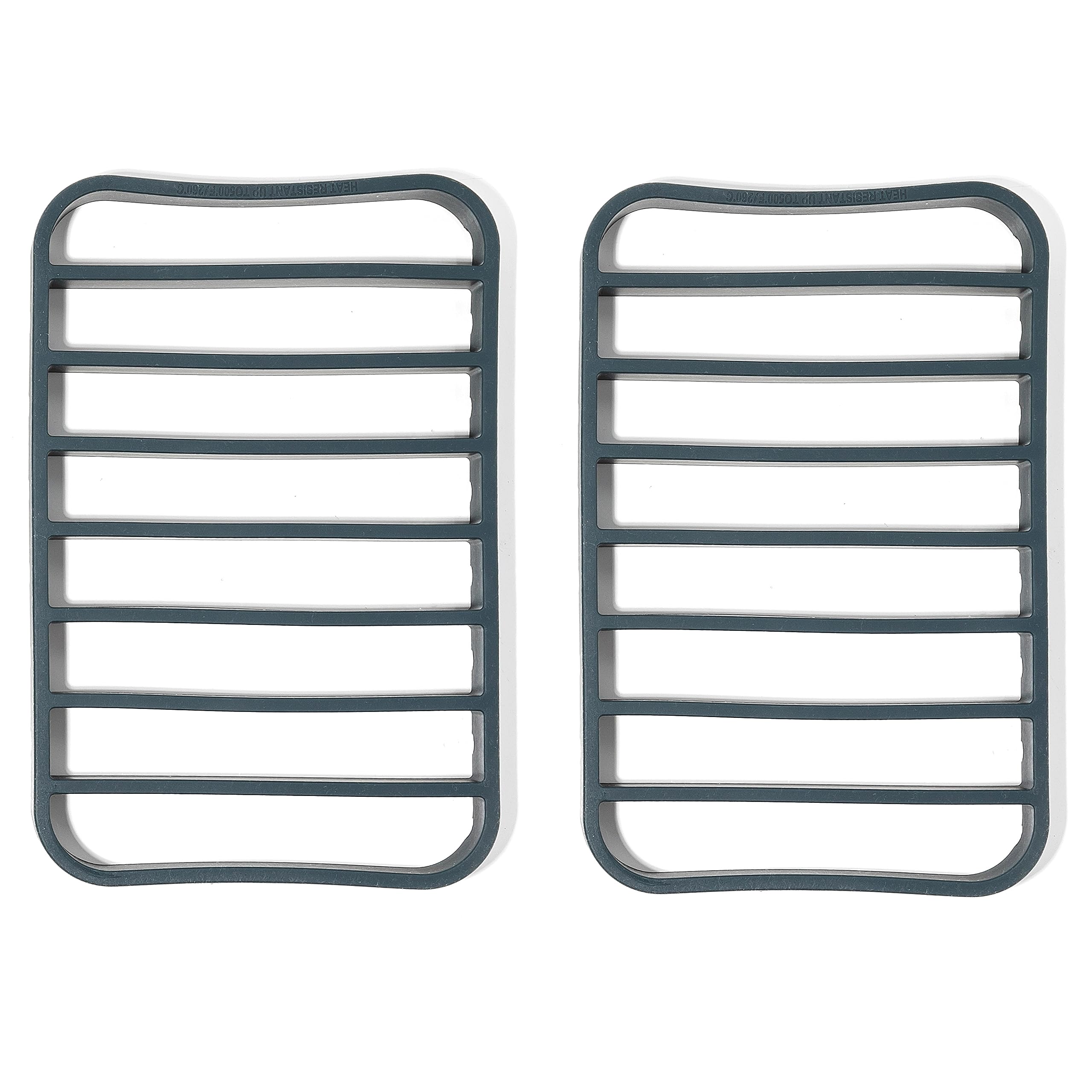 The Silicone Kitchen navy silicone roasting rack on a quarter-sheet elevates food for crisp, even browning.