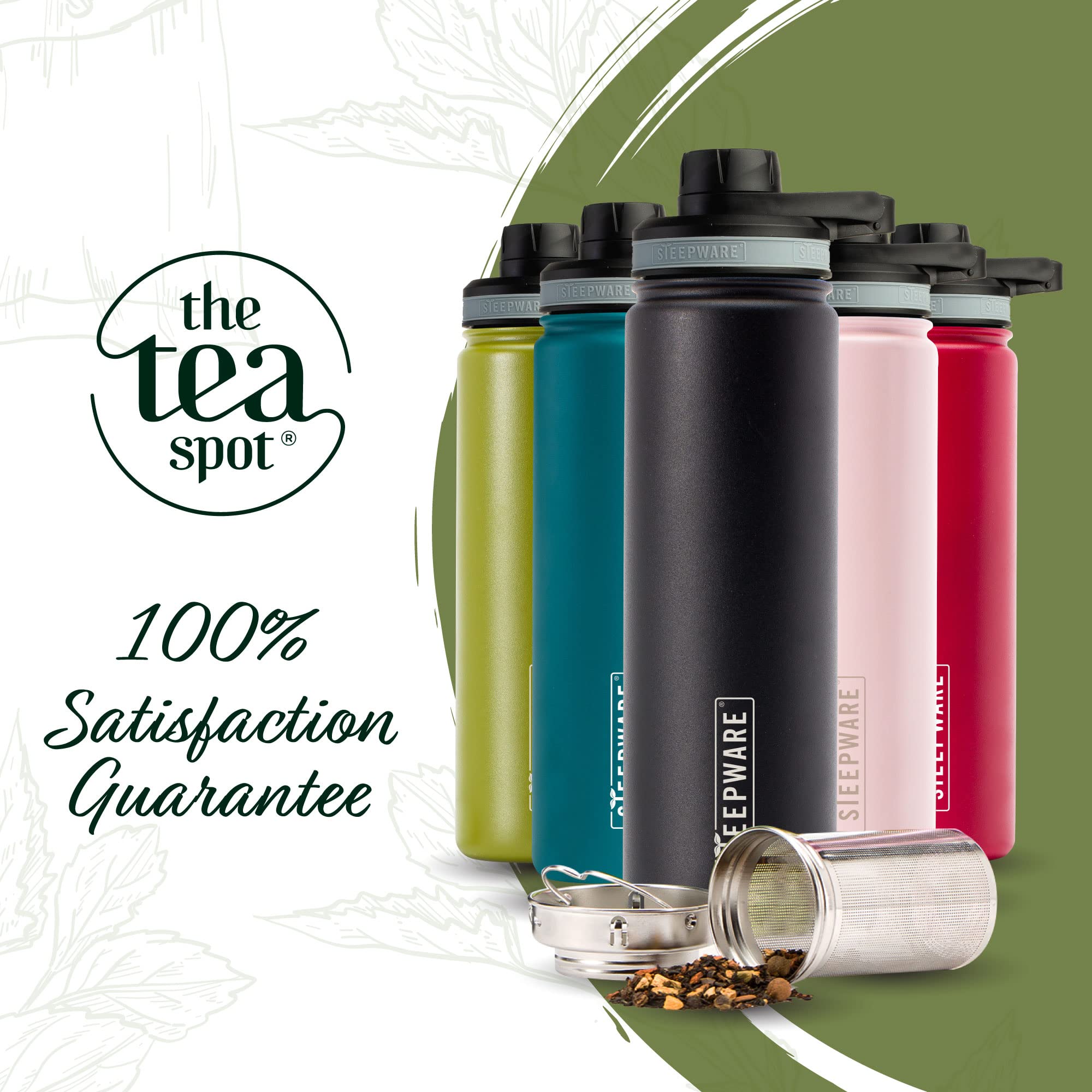 The Tea Spot Steepware packaging highlights the 10% pledge and community wellness.