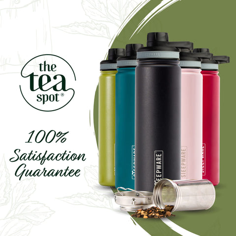 The Tea Spot Steepware packaging highlights the 10% pledge and community wellness.