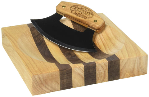 The ULU Factory Alaska ulu with Alaskan birch bowl shows natural wood grain.