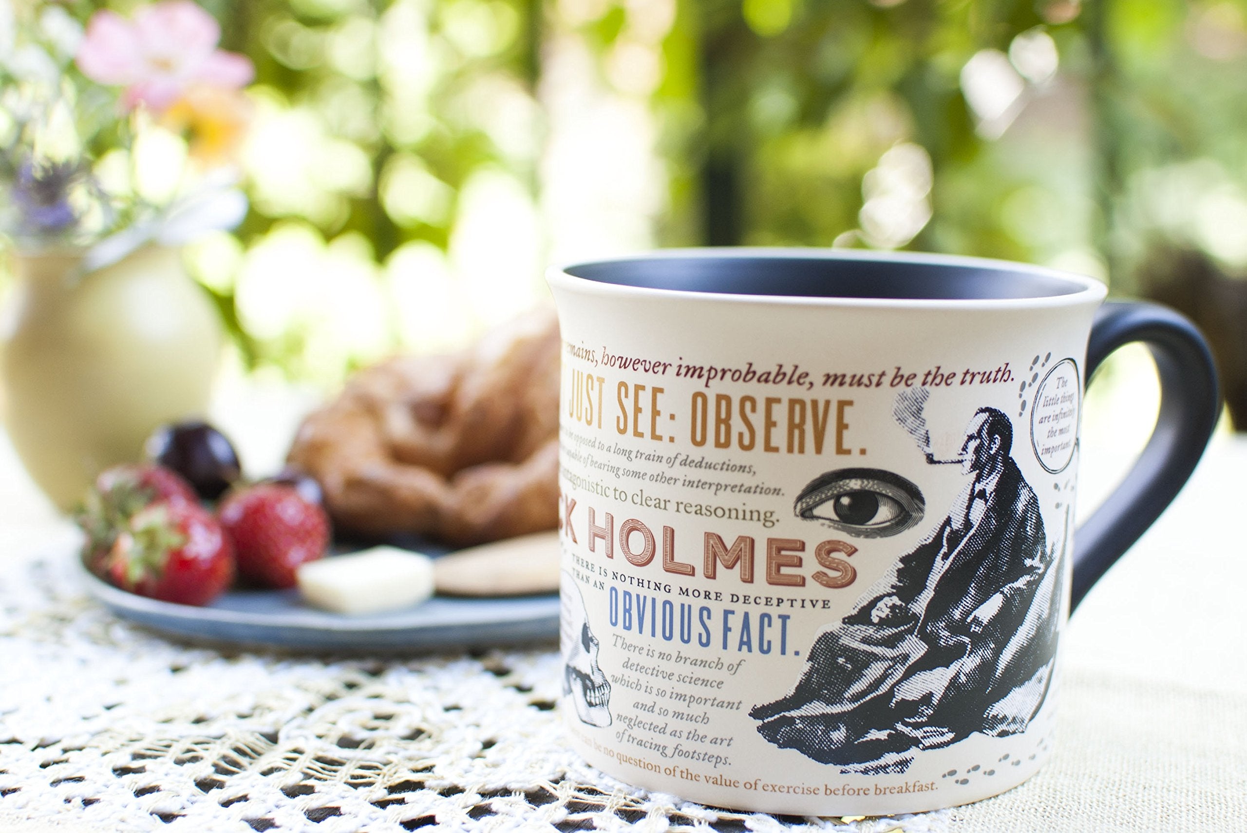 Dishwasher safe Sherlock Holmes mug by The Unemployed Philosophers Guild for easy cleanup.