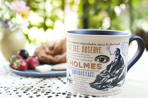 Dishwasher safe Sherlock Holmes mug by The Unemployed Philosophers Guild for easy cleanup.