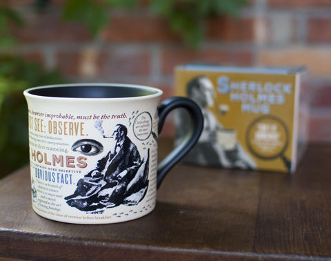Holmes quotes and iconography on The Unemployed Philosophers Guild mug for daily inspiration.