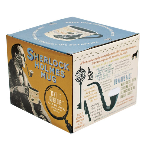 Microwave safe Sherlock Holmes mug by The Unemployed Philosophers Guild for quick reheats.