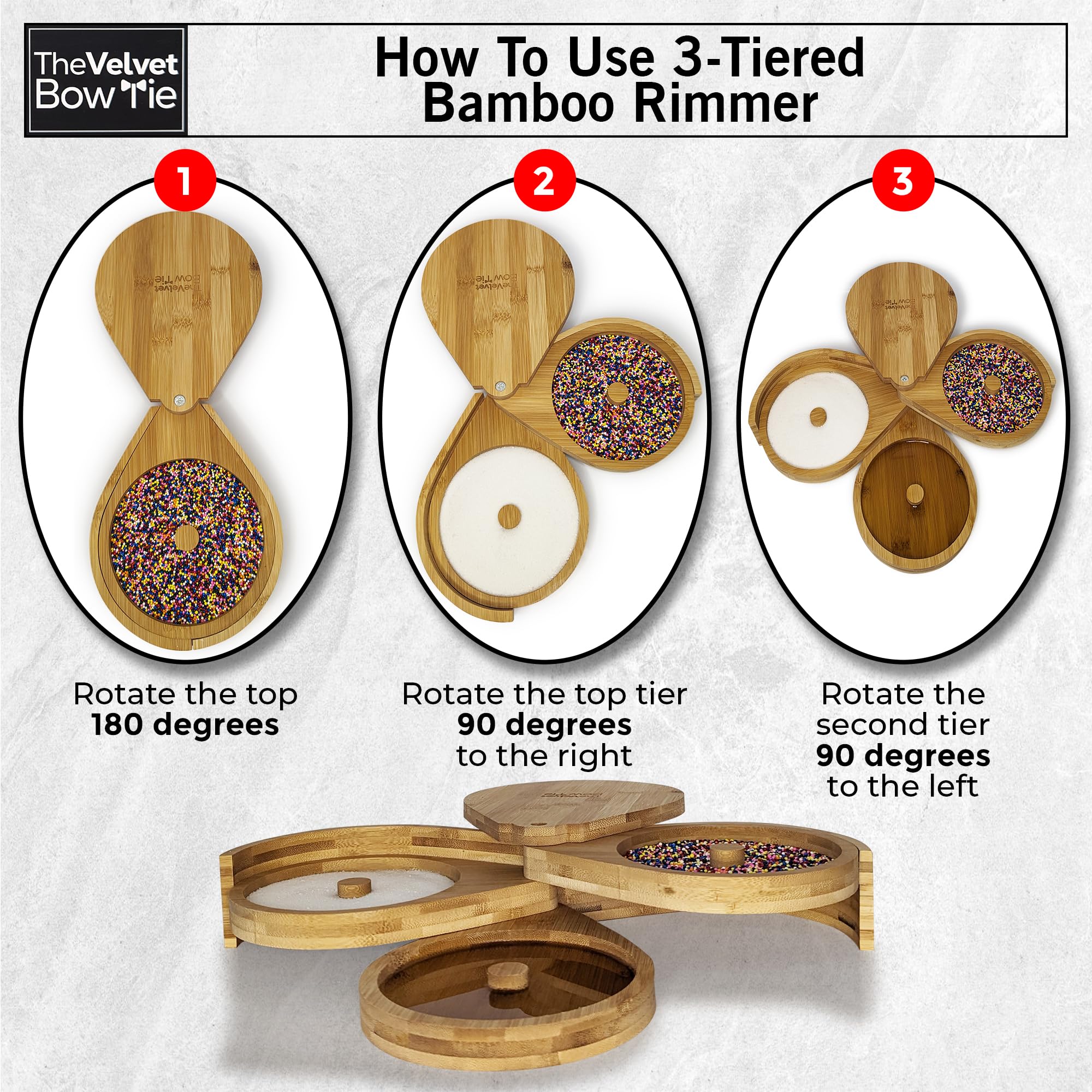 The Velvet Bow Tie bamboo rimmer edge design supports sturdy rim application.