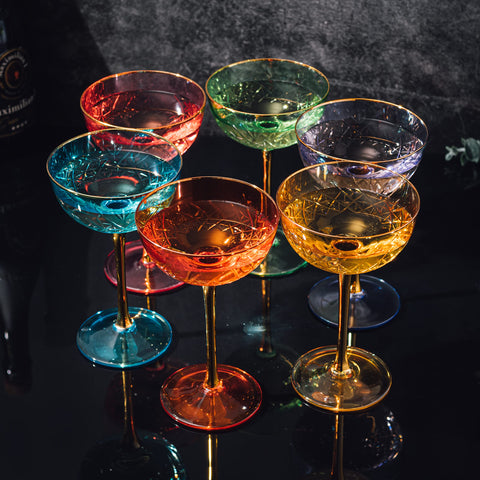 The Wine Savant colorful hand-blown cocktail glasses bring a modern chic touch.