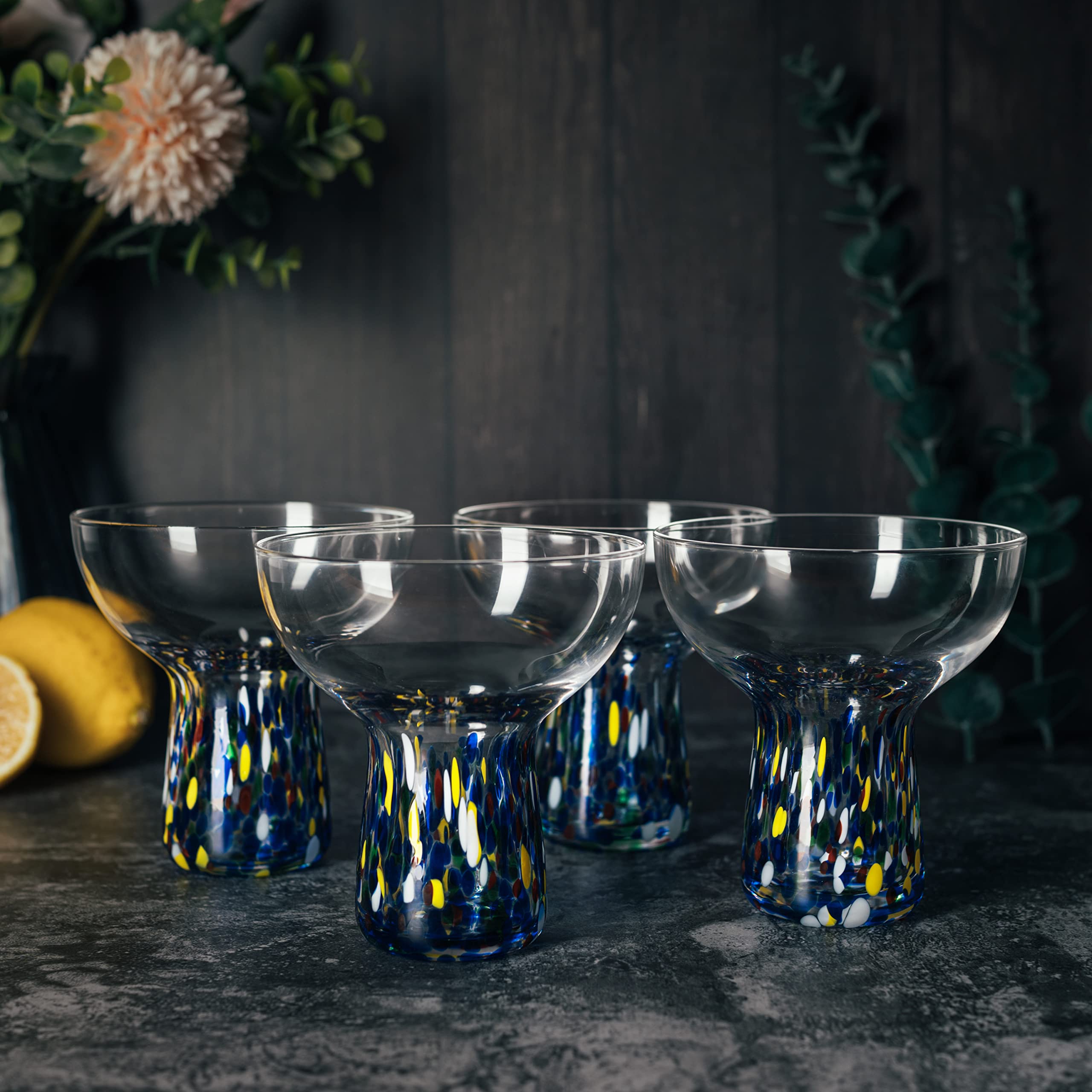The Wine Savant colorful hand-blown glassware enhances Cinco de Mayo table setting