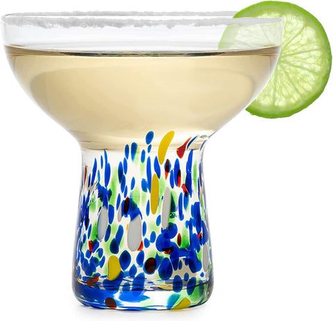 The Wine Savant confetti margarita glass on dining table, elevating casual evenings.