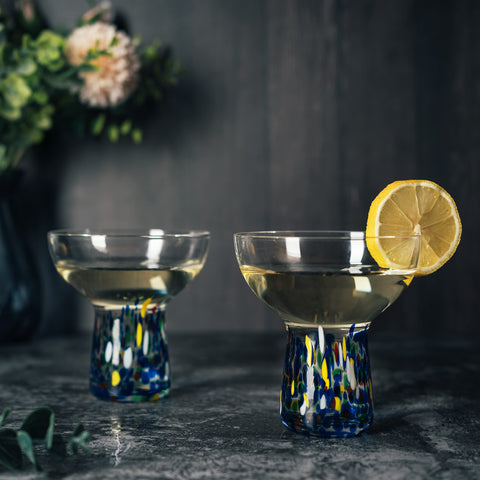 The Wine Savant confetti margarita glass wine pour, adds celebratory flair.