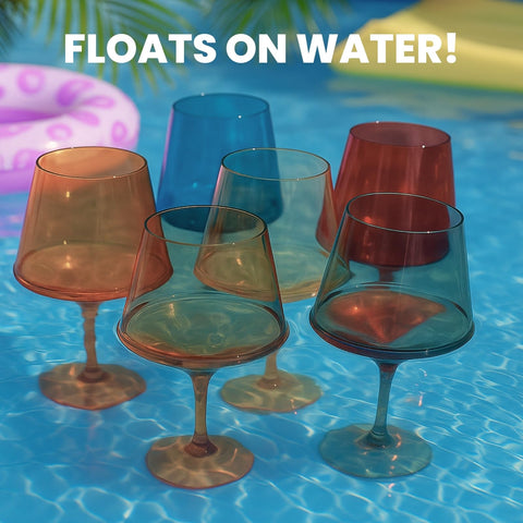 The Wine Savant floating pool glass, safe for water play.