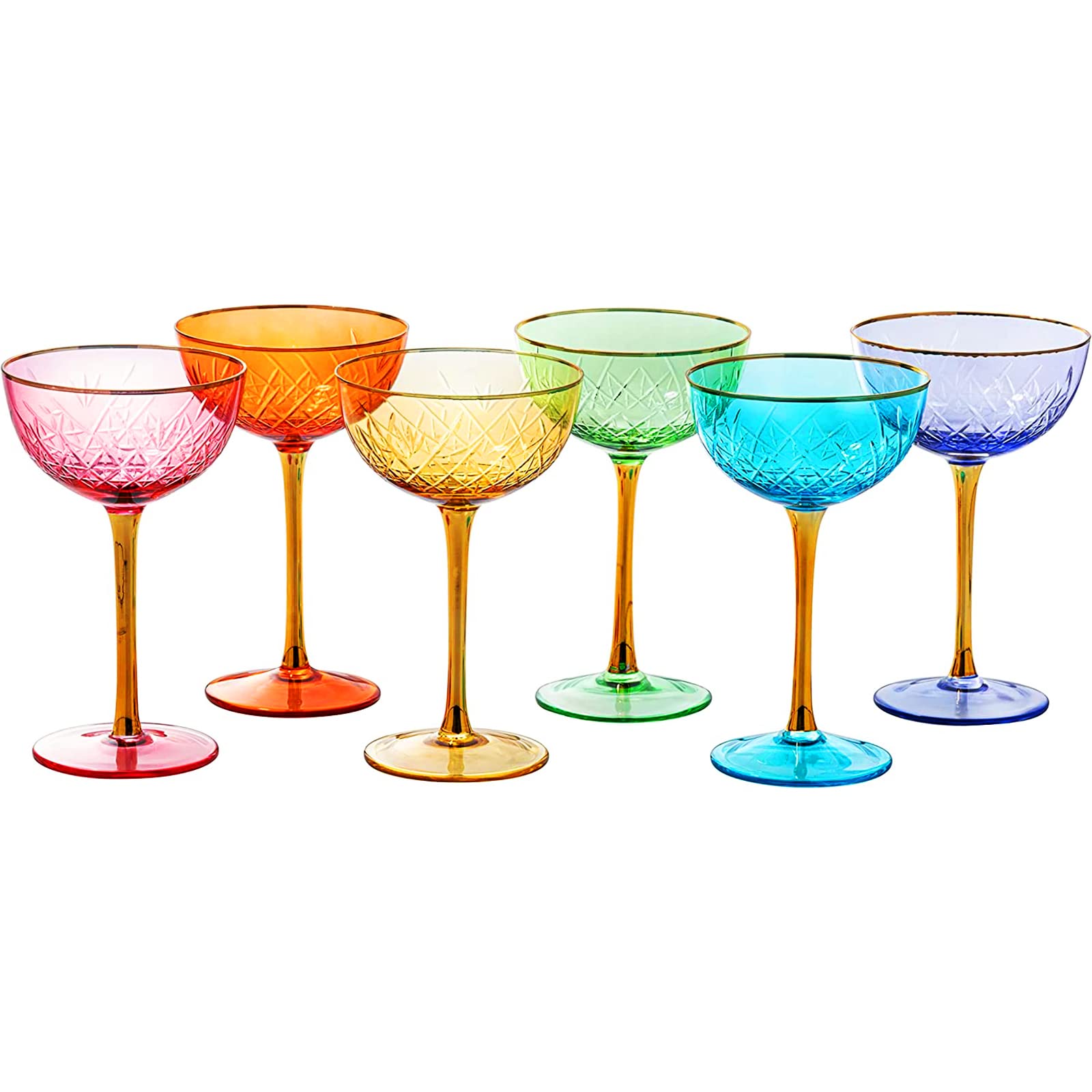 The Wine Savant gold-plated rim coupe glasses add sophistication to celebratory beverages.