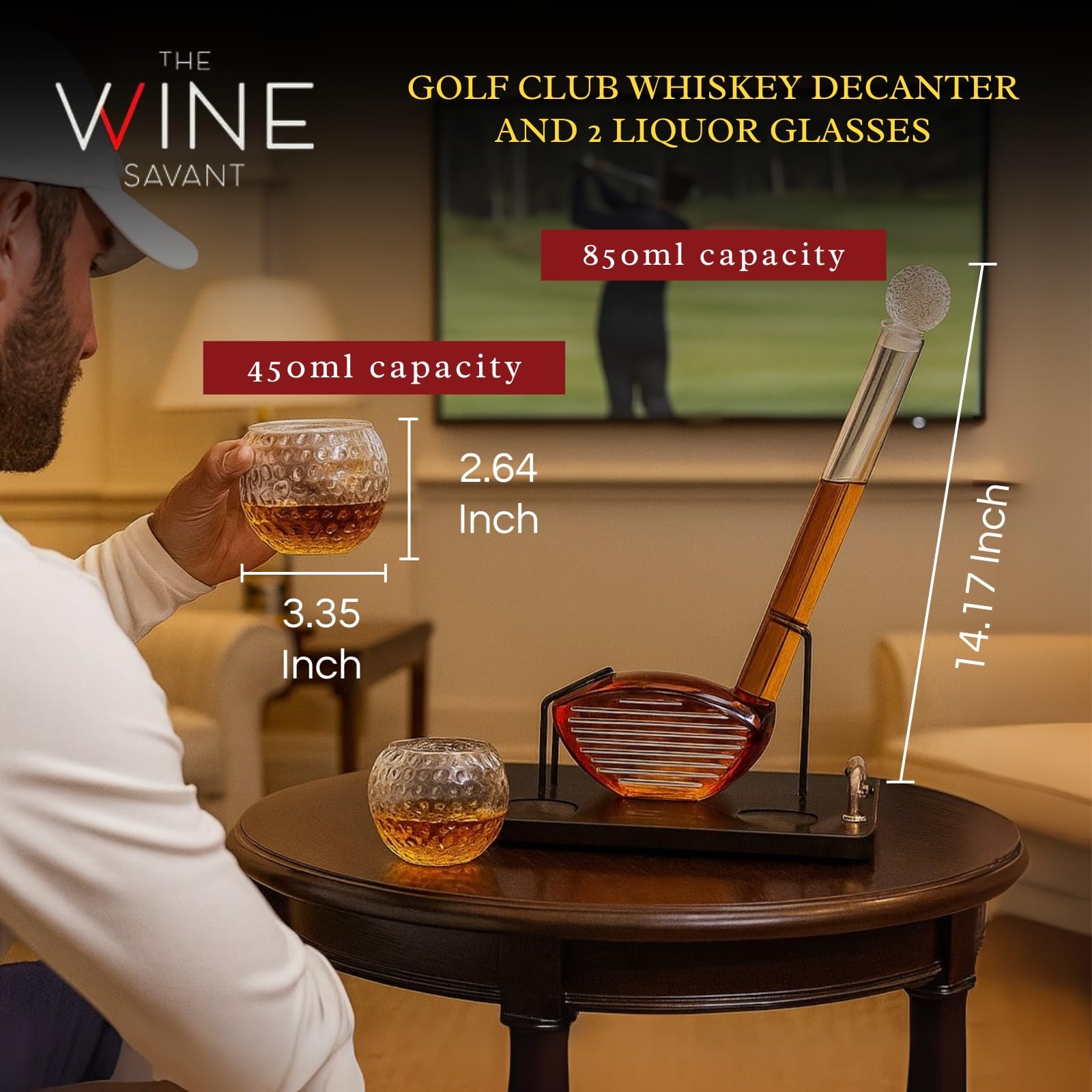 The Wine Savant golf ball glasses feature dimpled texture for a premium feel
