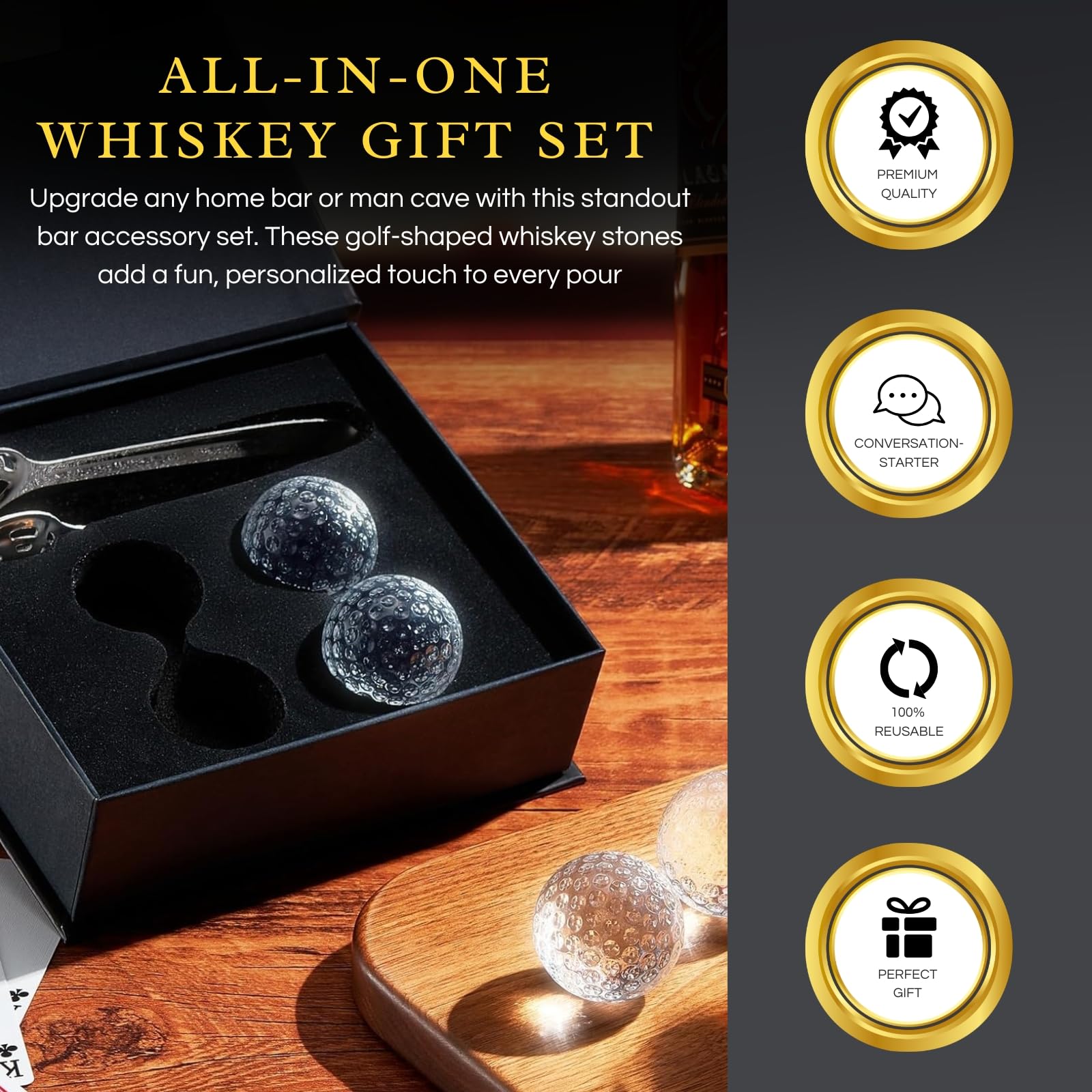 Golf-ball ice stones resting in a whiskey glass by The Wine Savant