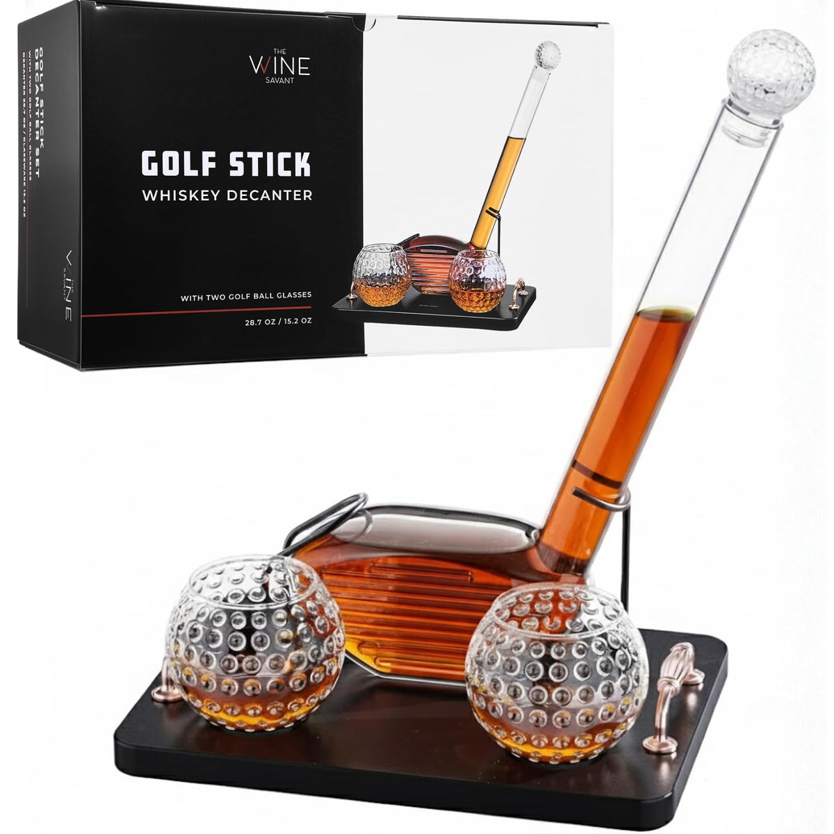 The Wine Savant golf club decanter bottle pour adds a bold centerpiece for bourbon
