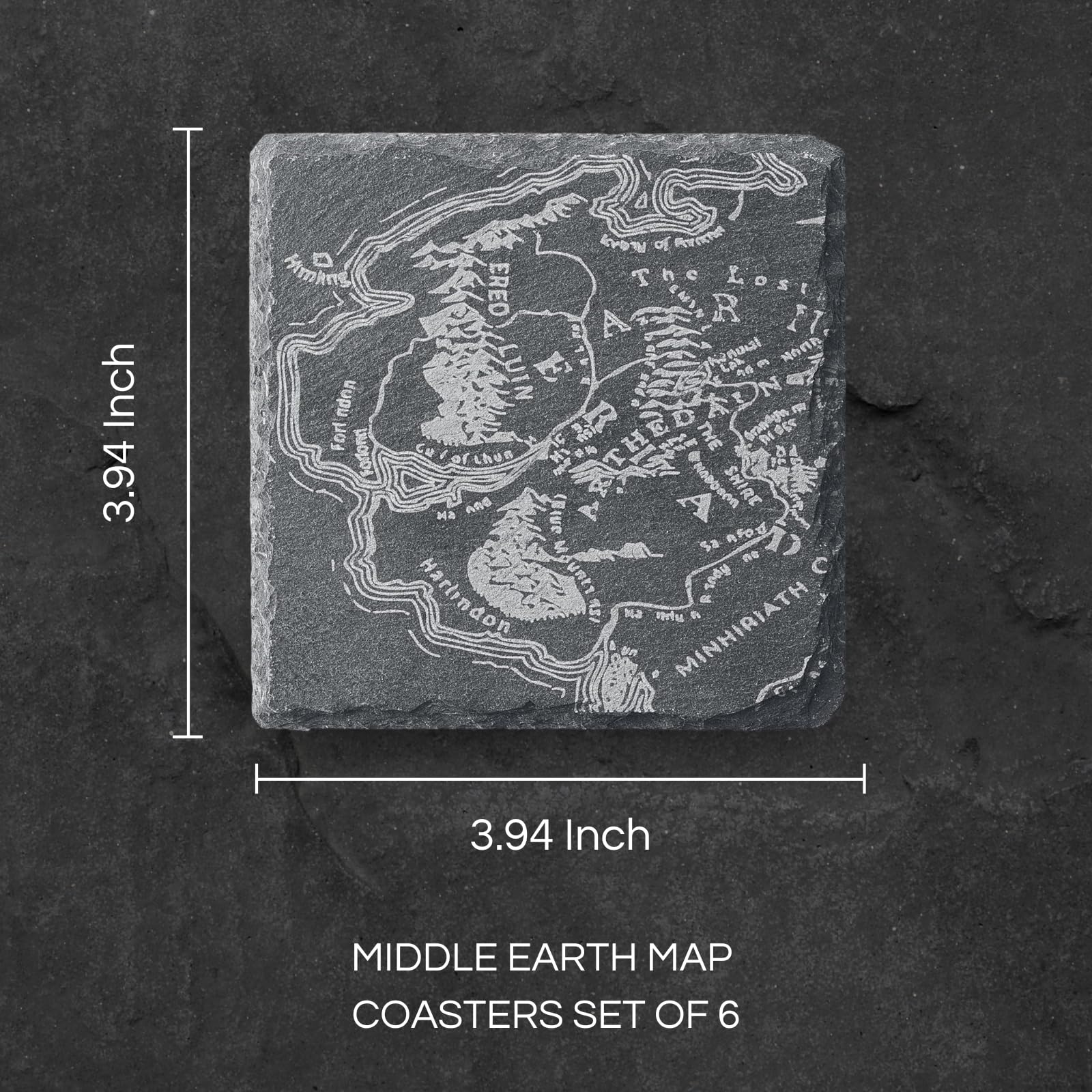 The Wine Savant LOTR map coaster showcases engraved regional artwork with rustic slate charm