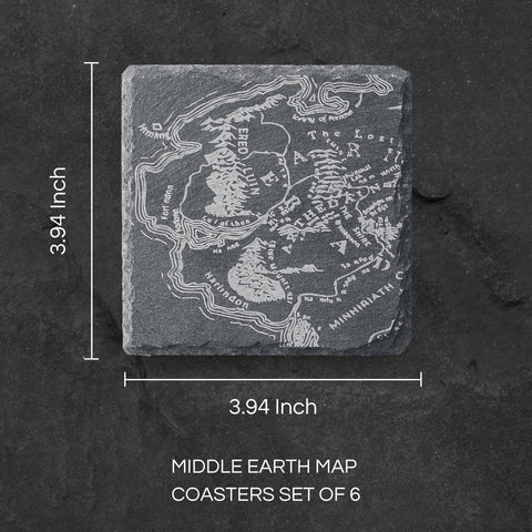 The Wine Savant LOTR map coaster showcases engraved regional artwork with rustic slate charm