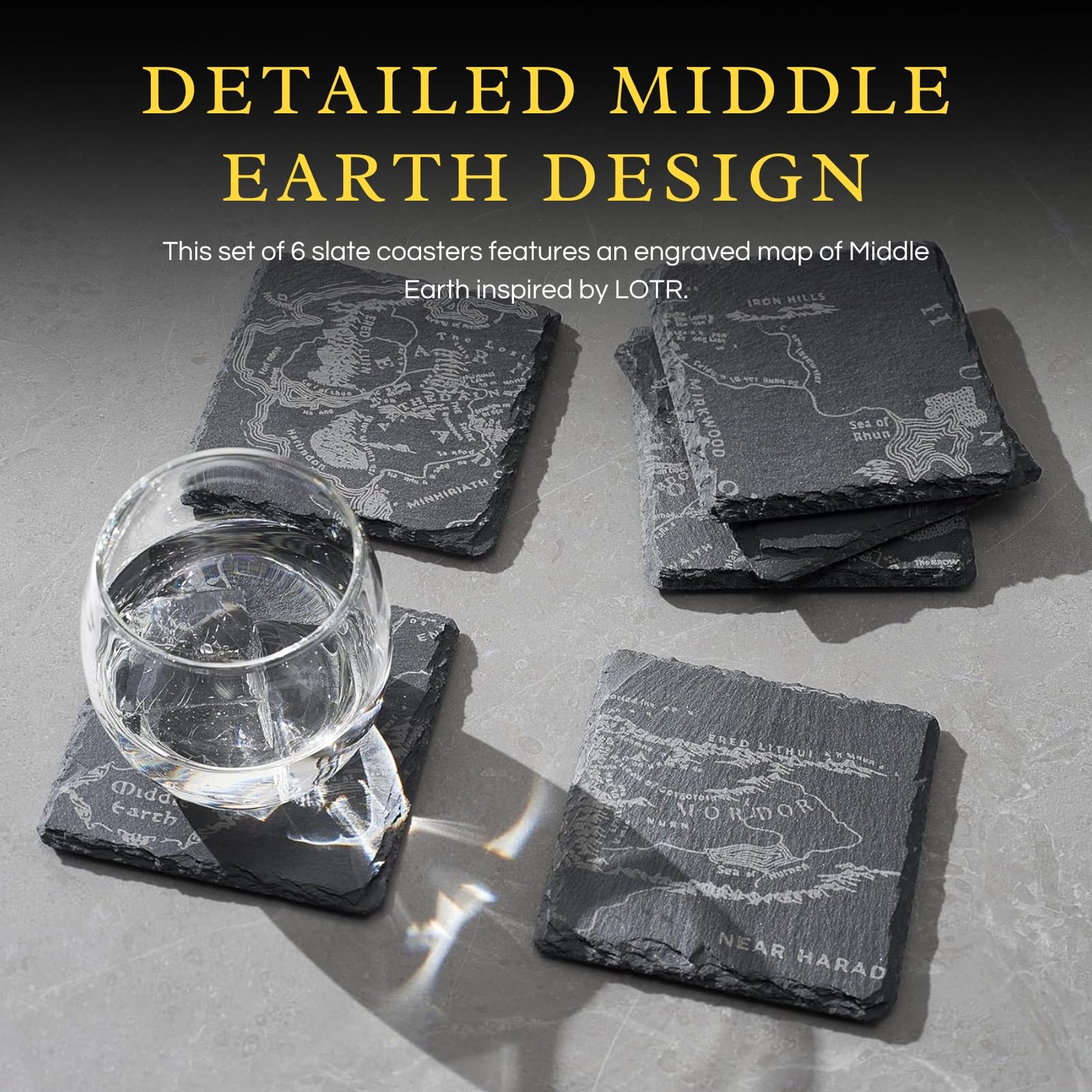 The Wine Savant LOTR map coaster set provides durable protection for hot and cold drinks