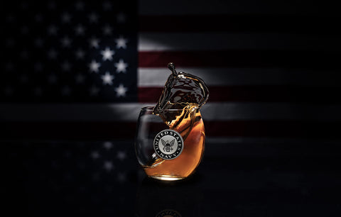 The Wine Savant navy symbol etching detail inside the decanter