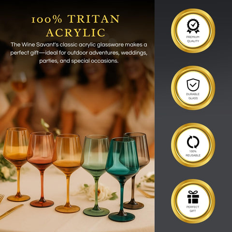 The Wine Savant shatterproof plastic wine glass, versatile for events, perfect for picnics.
