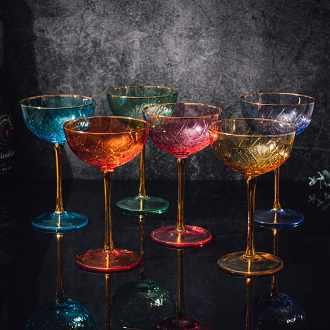 The Wine Savant six-piece coupe glass set provides versatile serveware for parties.