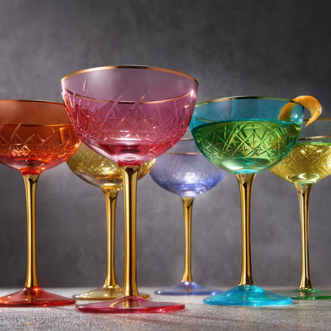 The Wine Savant stemmed coupe glasses offer elegant presentation for gatherings.