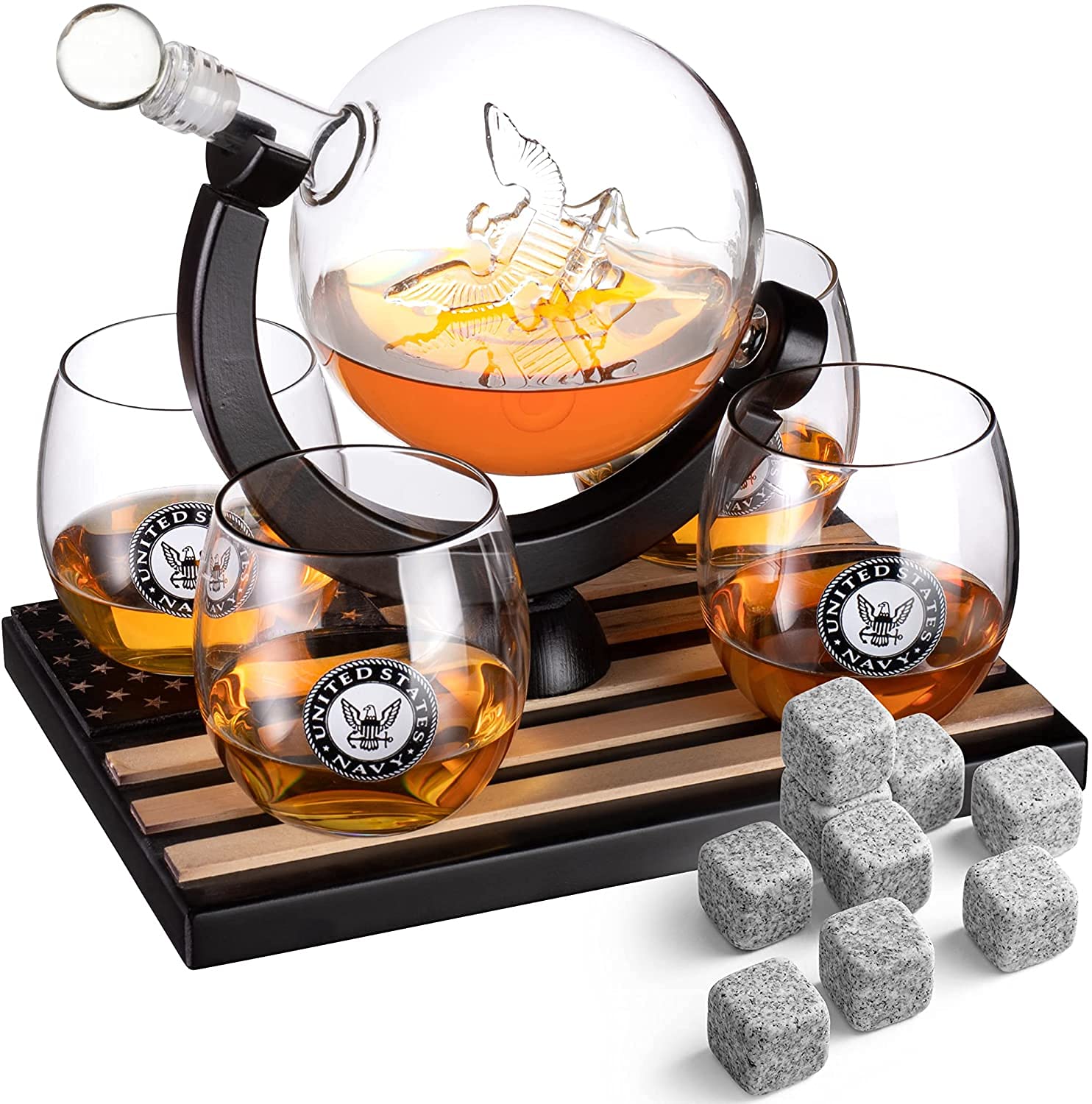 The Wine Savant us navy globe decanter for elegant display