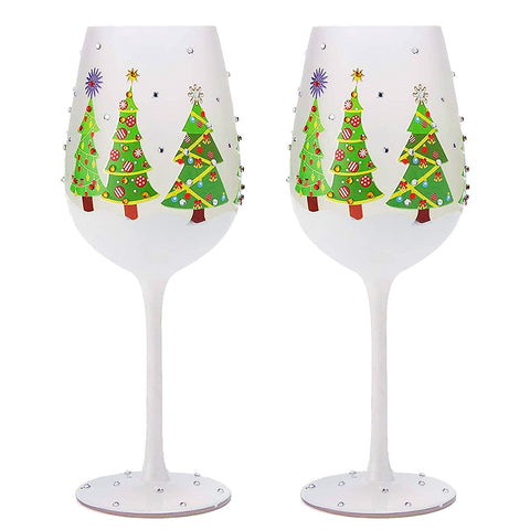 The Wine Savant Winter Tree wine glass with festive Christmas tree design for holiday toasts
