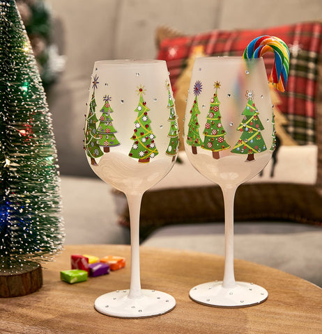 The Wine Savant stemmed glass featuring colorful tree motif for elegant entertaining