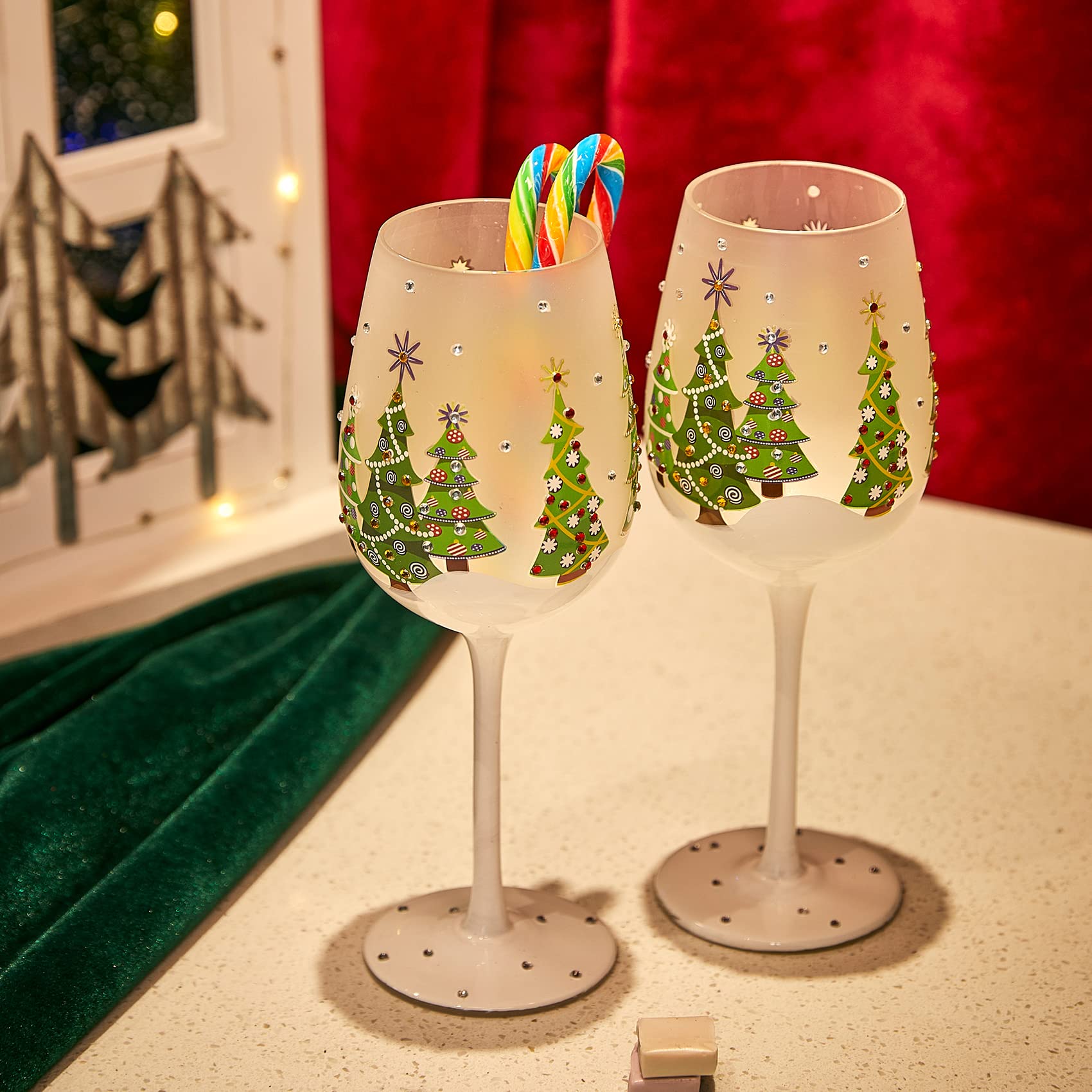 The Wine Savant two-pack glass set displayed on a holiday table