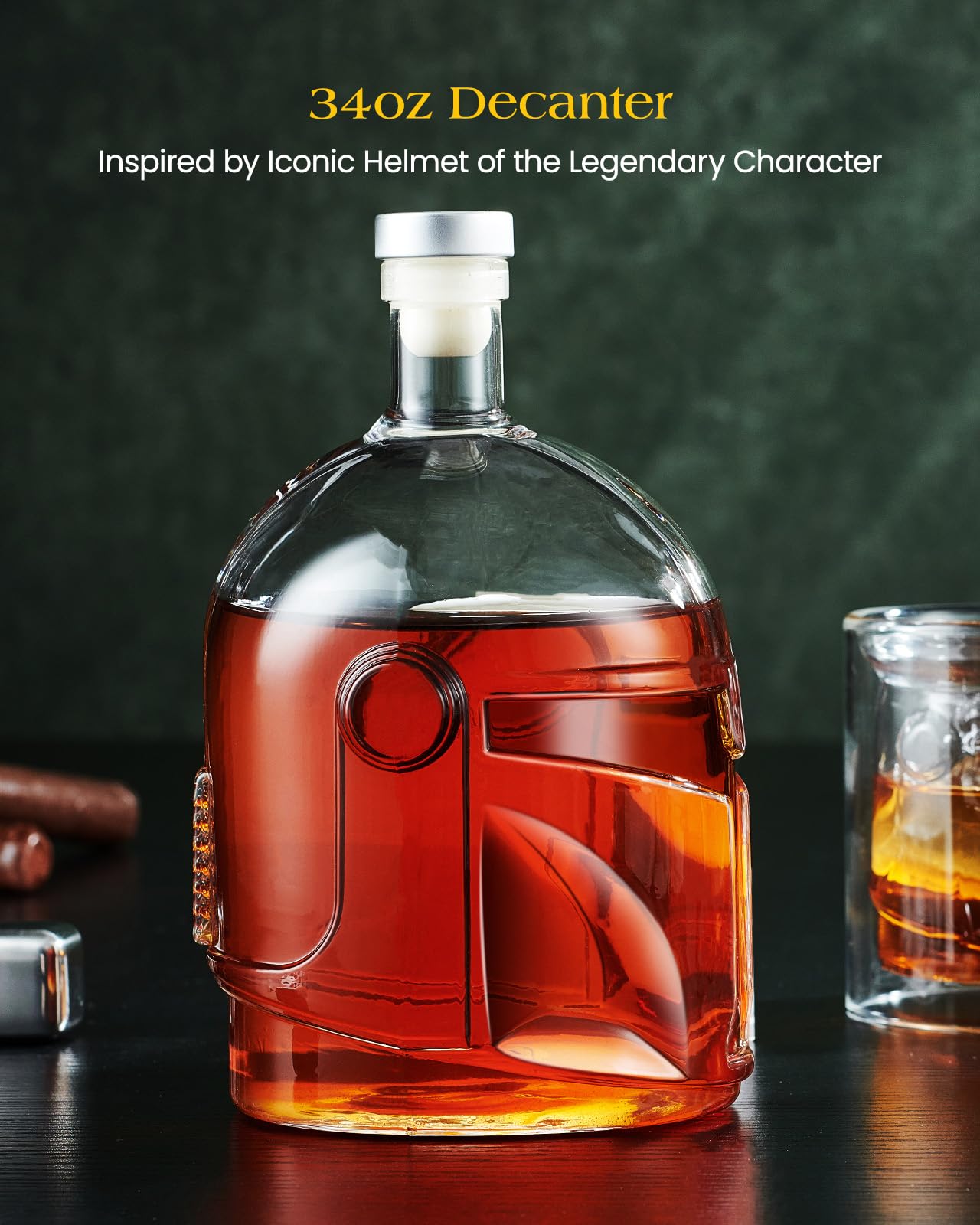 The Wine Things decanter set on display enhances collection aesthetics in a bar area.